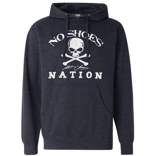 No Shoes Nation Heather Navy Pullover Hoodie- (White imprint)